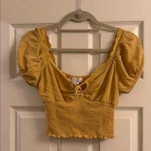 Puff Sleeve Smocked Crop Top in Mustard
